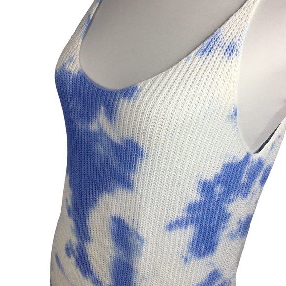 Women's Blue/White Scoop Neck Straps Sleeve Tie Dry Tank Top Size Small - Picture 5 of 8